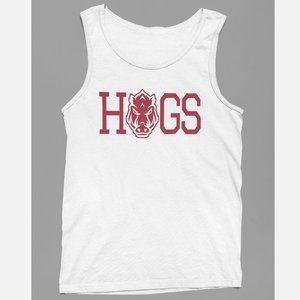 NEW Arkansas Razorbacks Hogs Head Logo Spellout Logo Tank Top WHITE